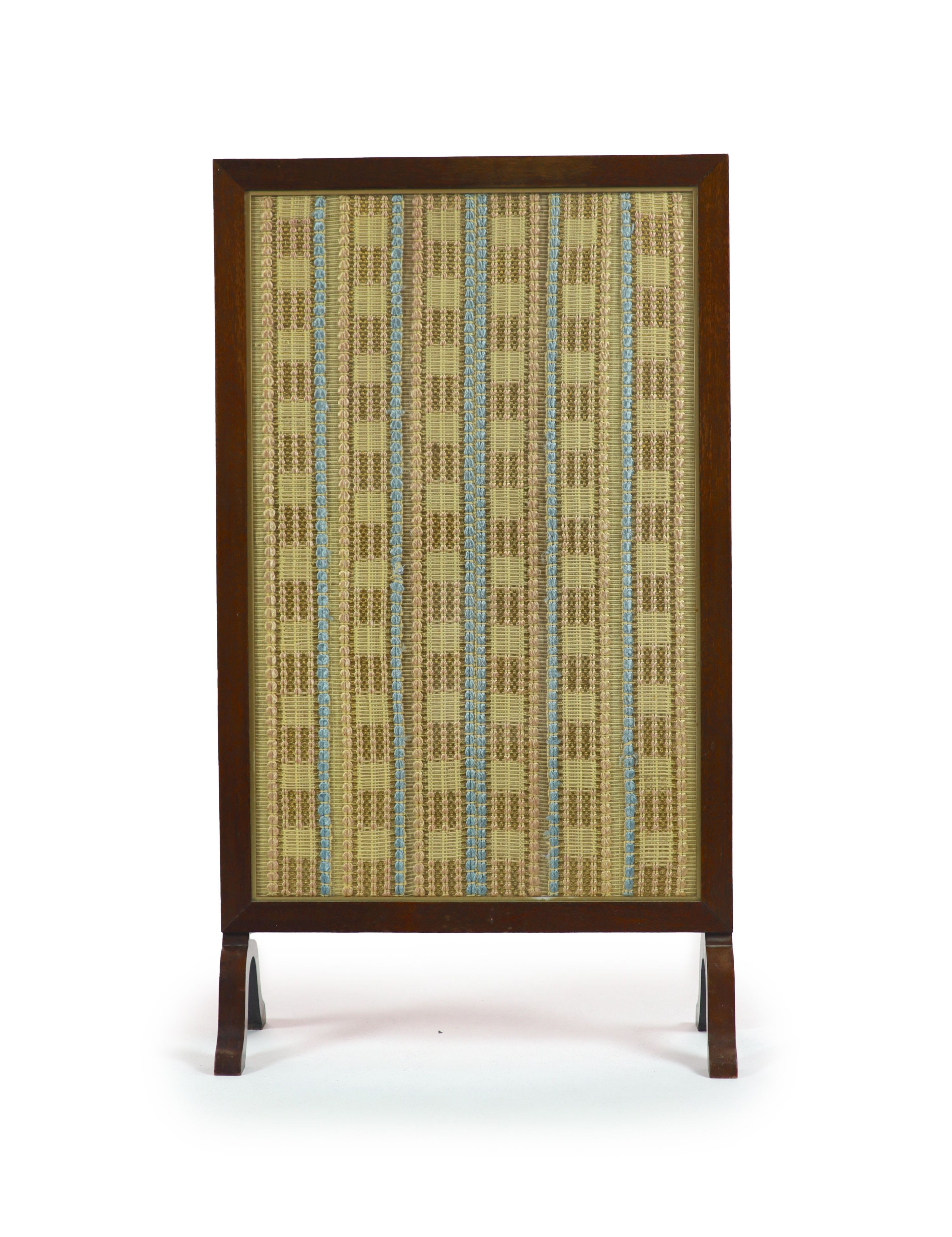 A mahogany cased and glazed embroidered fire screen of Royal interest 108 x 62cm.